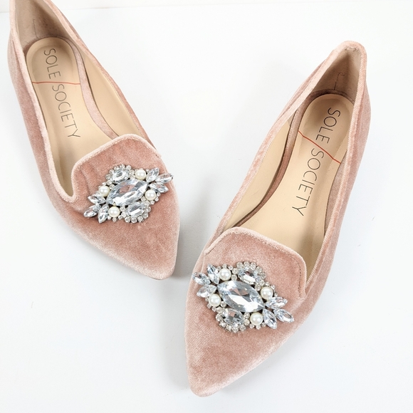 Sole Society Shoes - Sole Society blush velvet jeweled flats 8
